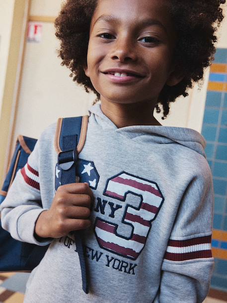 Sweat à capuche print devant garçon gris chiné 2 - vertbaudet enfant 