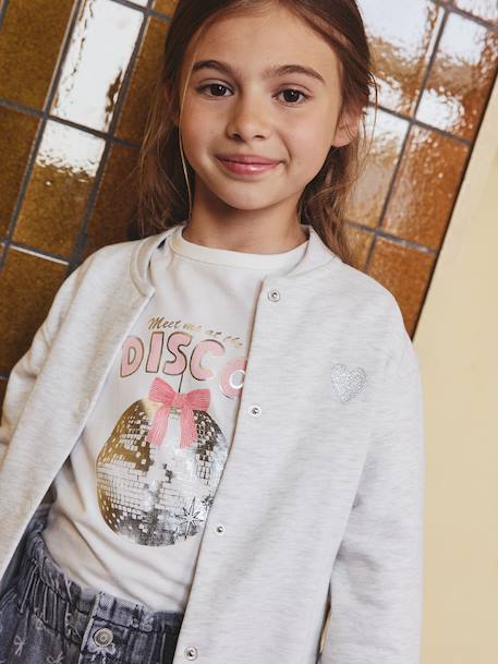 T-shirt animation métallisée fille manches longues anthracite+blanc+vert sapin 4 - vertbaudet enfant 