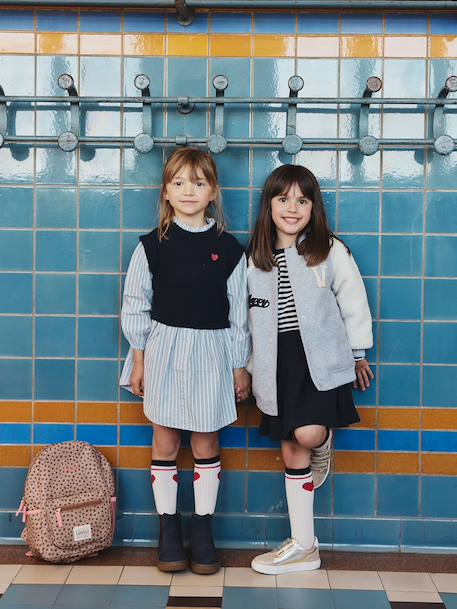 Robe-chemise fille effet 2 en 1 écru+gris chiné+marine 10 - vertbaudet enfant 