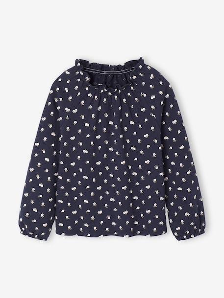 T-shirt fantaisie col élastiqué volanté fille écru+marine 6 - vertbaudet enfant 