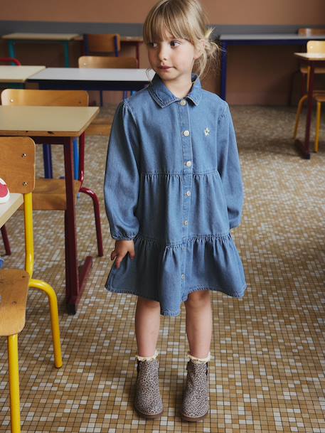 Robe en denim léger fille bleu moyen+denim gris 1 - vertbaudet enfant 