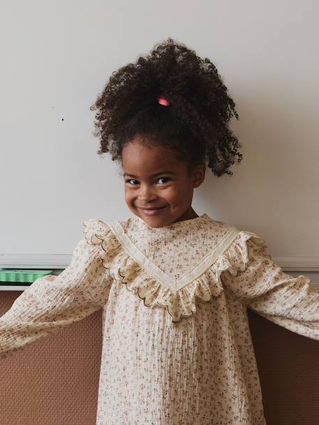 Robe fille gaze de coton imprimée fleurs écru 8 - vertbaudet enfant 