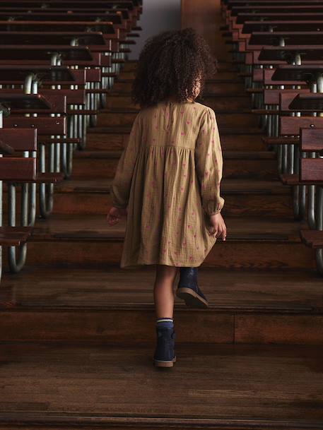 Robe en gaze de coton avec noeuds fantaisie fille écru+olive 9 - vertbaudet enfant 