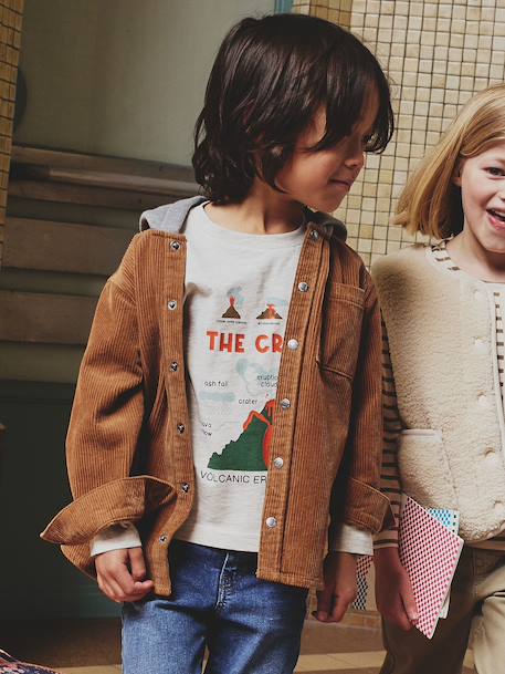 T-shirt manches longues imprimé garçon avec reliefs blanc chiné+noix de pécan 2 - vertbaudet enfant 