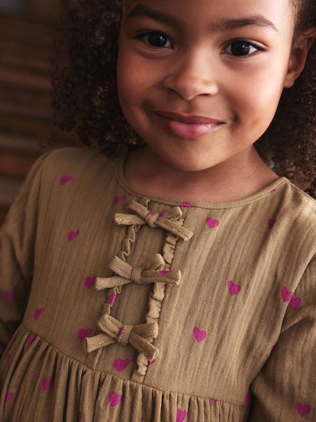 Robe en gaze de coton avec noeuds fantaisie fille écru+olive 8 - vertbaudet enfant 