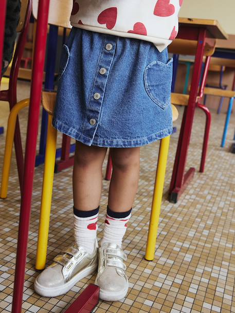 Jupe en jean fille poches coeur denim bleached+denim brut 11 - vertbaudet enfant 