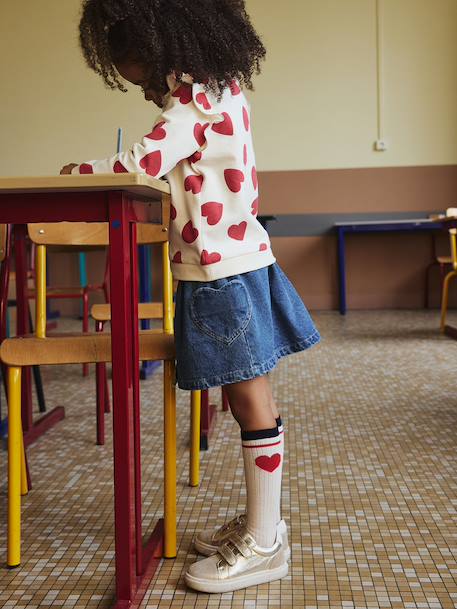 Jupe en jean fille poches coeur denim bleached+denim brut 7 - vertbaudet enfant 