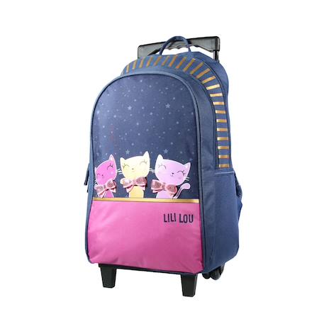 Sac à dos scolaire à roulettes lili lou 3 chats Bleu 2 - vertbaudet enfant 