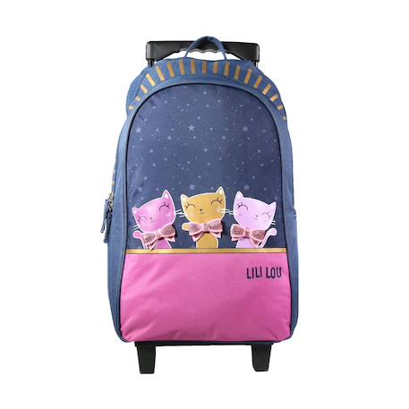Sac à dos scolaire à roulettes lili lou 3 chats Bleu 1 - vertbaudet enfant 