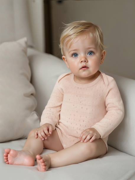 Lot de 2 bodies bébé manches longues en maille pointelle rose pâle 2 - vertbaudet enfant 
