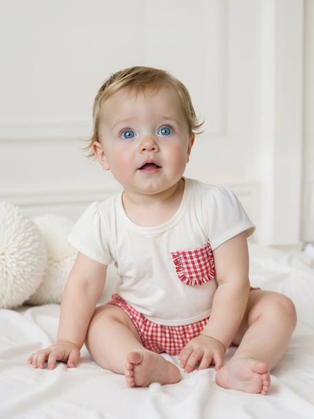 T-shirt poche fantaisie vichy bébé écru 6 - vertbaudet enfant 
