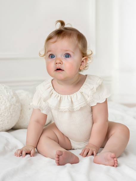 Body naissance col volanté écru 1 - vertbaudet enfant 