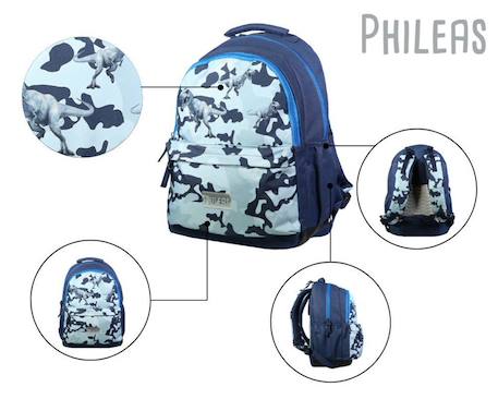 Sac à dos scolaire phileas dinosaures système smart comfort Bleu 5 - vertbaudet enfant 