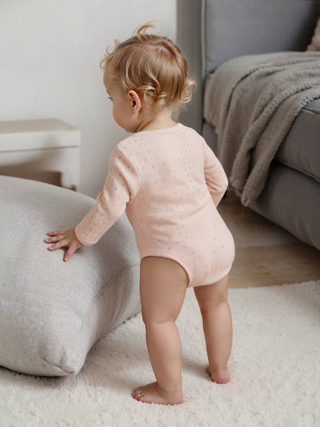 Lot de 2 bodies bébé manches longues en maille pointelle rose pâle 8 - vertbaudet enfant 