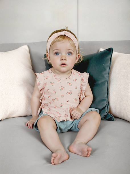 Ensemble bébé blouse short bandeau en gaze de coton rose pâle 2 - vertbaudet enfant 