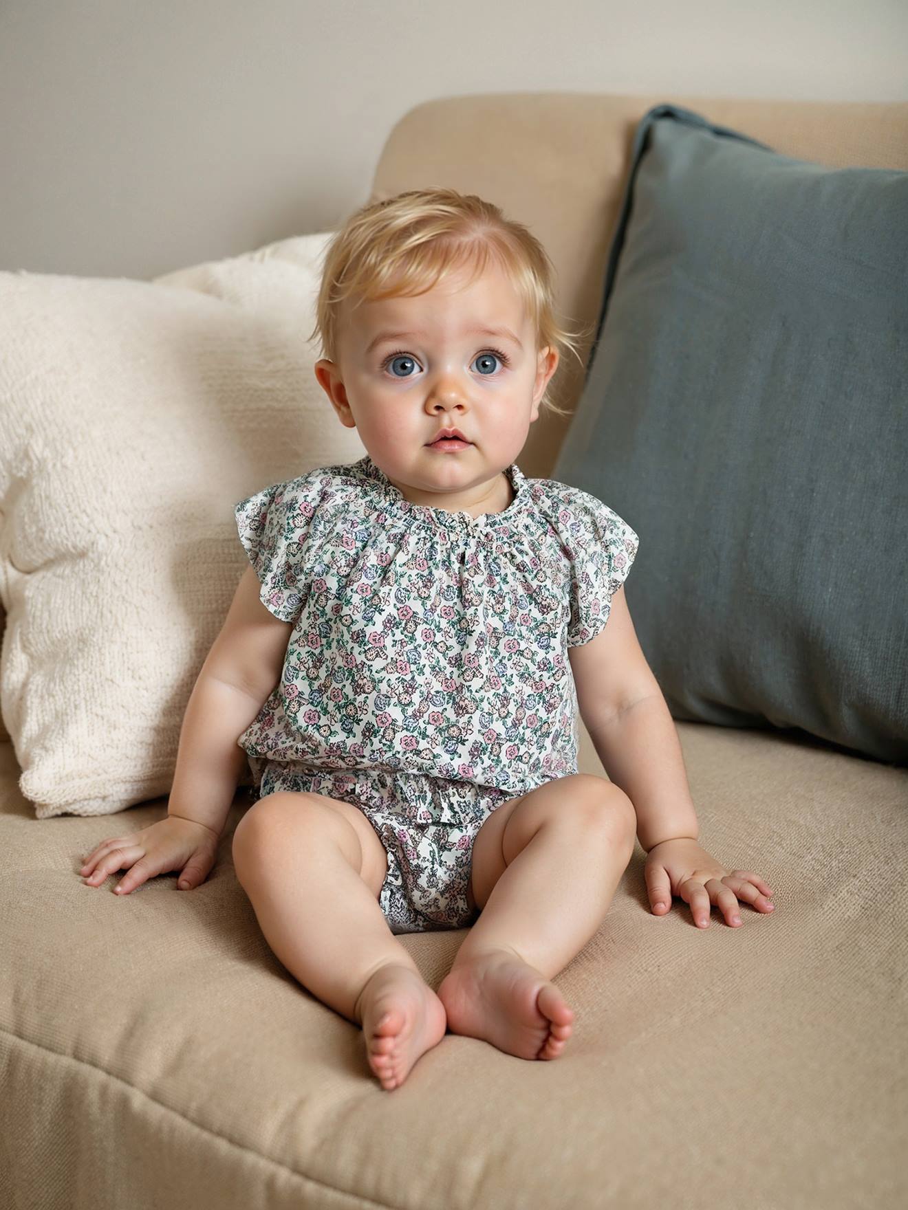 Bloomer Naissance Bébé Imprimé Petites Fleurs écru - Taille 12 Mois (74 Cm), 100% Coton, élastiqué - 6