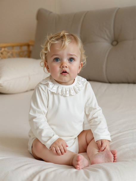 Body bébé col en broderie anglaise manches longues écru 1 - vertbaudet enfant 