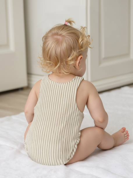 Barboteuse mixte rayée bébé coton/lin écru 6 - vertbaudet enfant 