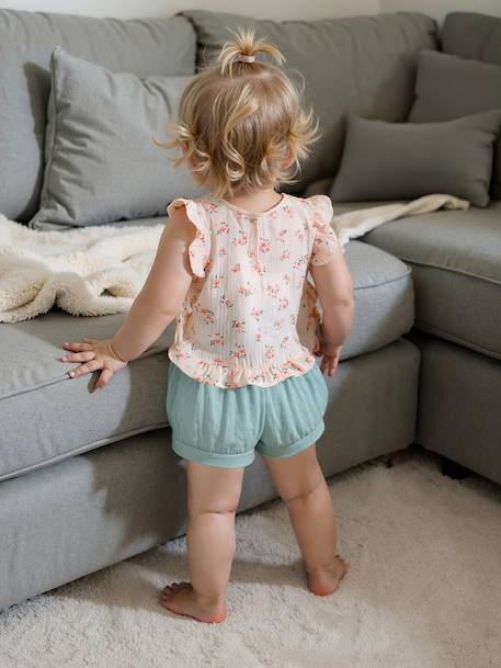 Ensemble bébé blouse short bandeau en gaze de coton rose pâle 10 - vertbaudet enfant 