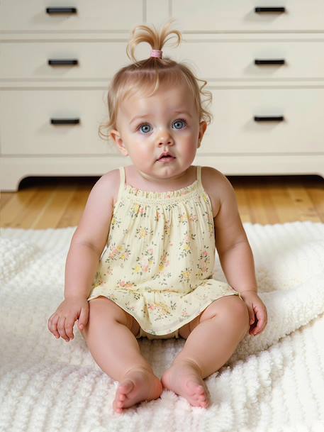 Ensemble fleuri robe et culotte naissance jaune pâle 1 - vertbaudet enfant 
