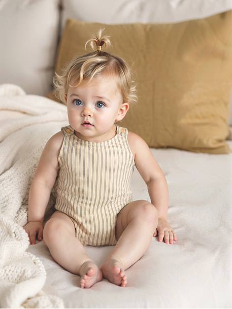 Barboteuse mixte rayée bébé coton/lin écru 1 - vertbaudet enfant 