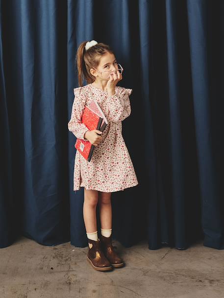 Robe imprimée à volants fille écru+marine+vanille+vert sauge 1 - vertbaudet enfant 