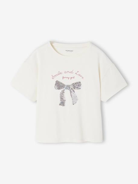 T-shirt animation en sequins réversibles fille manches courtes bois de rose+écru 7 - vertbaudet enfant 