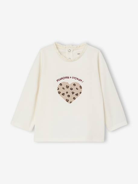 T-shirt bébé manches longues avec motif c½ur léopard écru 1 - vertbaudet enfant 