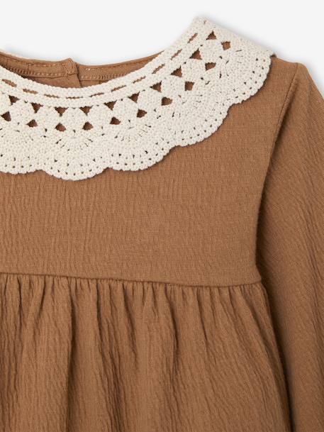 T-shirt bébé en jersey froissé avec col en crochet caramel 3 - vertbaudet enfant 