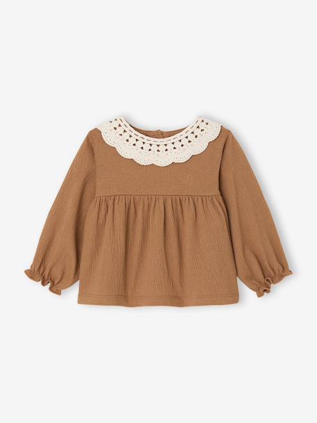 T-shirt bébé en jersey froissé avec col en crochet caramel 2 - vertbaudet enfant 