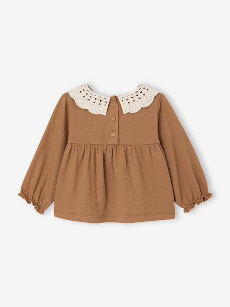 T-shirt bébé en jersey froissé avec col en crochet caramel 5 - vertbaudet enfant 