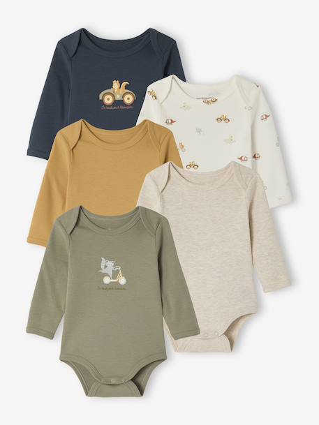 Lot de 5 bodies naissance avec ouverture américaine kaki 1 - vertbaudet enfant 