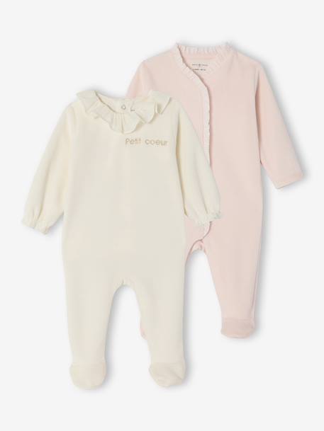 Lot de 2 pyjamas naissance fille en velours personnalisable écru 2 - vertbaudet enfant 