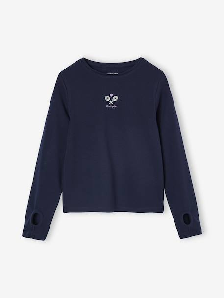 Tee-shirt sport motif tennis fille manches longues marine 1 - vertbaudet enfant 
