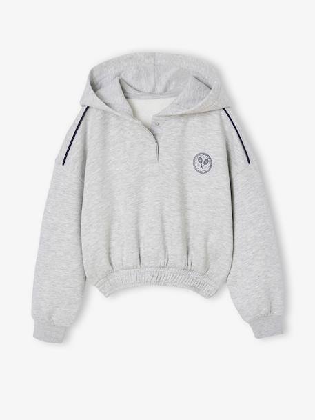 Sweat court à capuche sport fille gris chiné 1 - vertbaudet enfant 