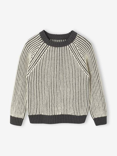 Pull maille bicolore manches longues garçon anthracite 1 - vertbaudet enfant 