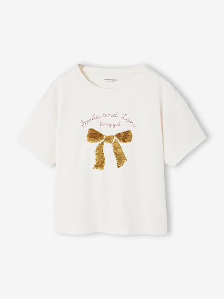 T-shirt animation en sequins réversibles fille manches courtes bois de rose+écru 8 - vertbaudet enfant 