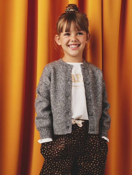 Gilet fille maille mousseuse gris chiné+vanille 1 - vertbaudet enfant 