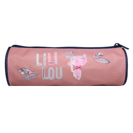 Trousse scolaire ronde lili lou  plumes Rose 1 - vertbaudet enfant 