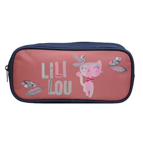 Trousse scolaire rectangulaire lili lou chat Rose 1 - vertbaudet enfant 