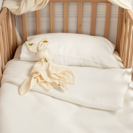 Parure de lit réversible gaze de coton & nid d'abeille Beige+Bleu+Écru+Rose 10 - vertbaudet enfant 