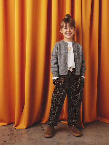 Pantalon fille velours forme loose Léopard+vieux rose 2 - vertbaudet enfant 