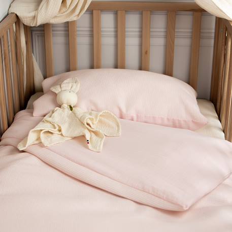 Parure de lit réversible gaze de coton & nid d'abeille Beige+Bleu+Écru+Rose 13 - vertbaudet enfant 