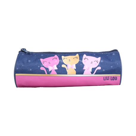 Trousse scolaire ronde lili lou 3 chats Bleu 1 - vertbaudet enfant 