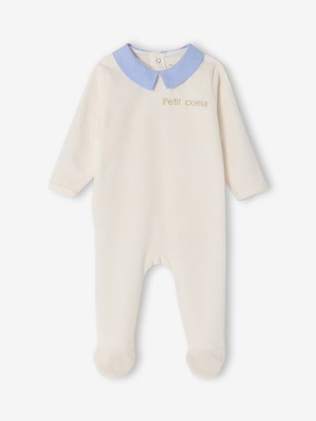 Lot de 2 pyjamas naissance garçon en velours personnalisable écru 2 - vertbaudet enfant 