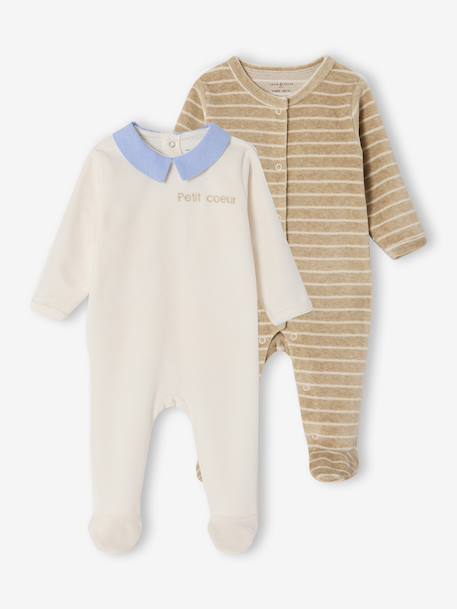Lot de 2 pyjamas naissance garçon en velours personnalisable écru 1 - vertbaudet enfant 