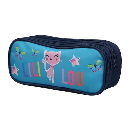 Trousse scolaire rectangulaire lili lou chat Bleu 2 - vertbaudet enfant 
