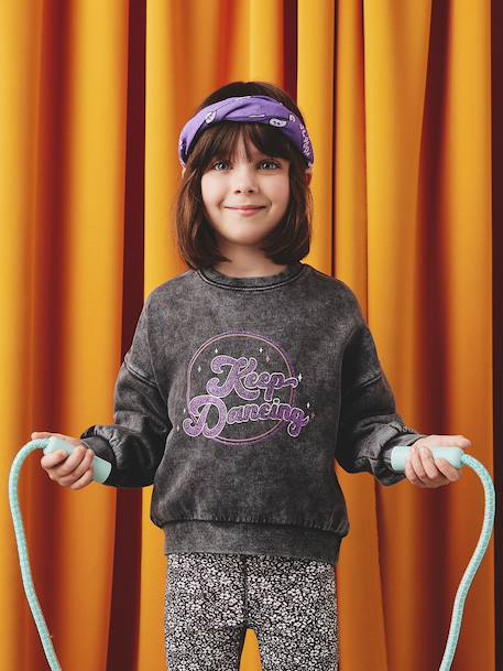 Sweat sport détail glitter fille anthracite 1 - vertbaudet enfant 