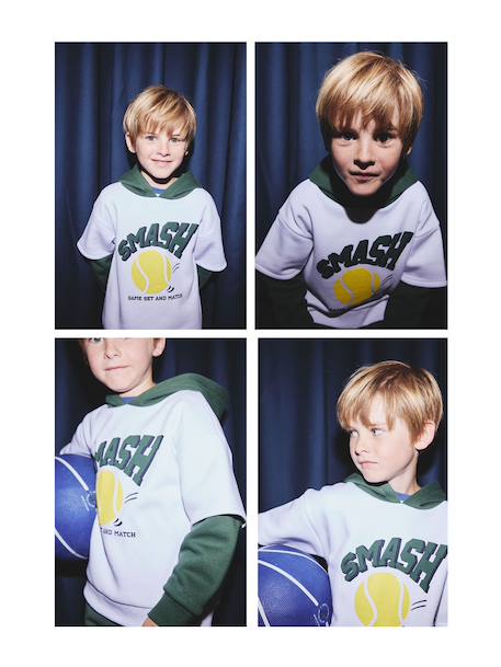 Sweat garçon sport doubles manches motif ballon en relief blanc chiné+vert sapin 5 - vertbaudet enfant 