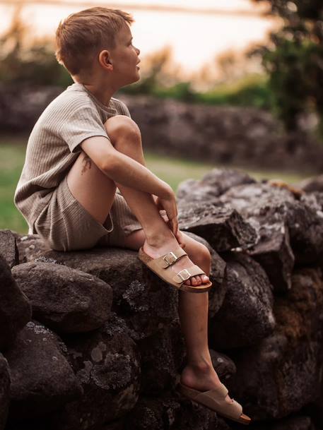 Sandales sunny enfant en cuir vegan Beige+Brun+Violet 3 - vertbaudet enfant 